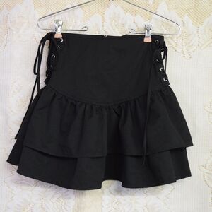 Dark Fairycore Whimsigoth Lace Up Corset Side Ruffle Hem Goth Emo Anime Skirt Sm